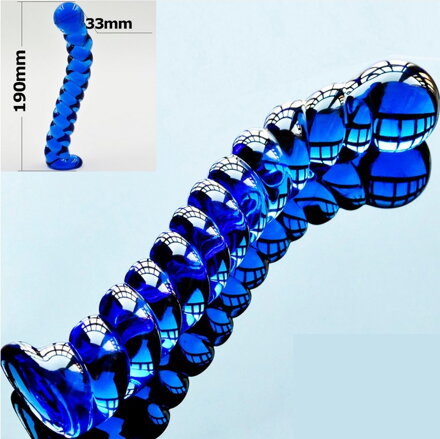 Skleněné dildo Blue Spiral